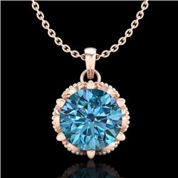 1.36 CTW Fancy Intense Blue Diamond Solitaire Art Deco Necklace 18K Rose Gold - REF-180H2A - 38105