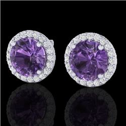 4 CTW Amethyst & Halo VS/SI Diamond Micro Pave Earrings Solitaire 18K White Gold - REF-65M8H - 21477