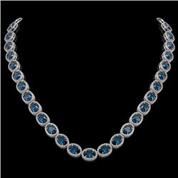 55.41 CTW London Topaz & Diamond Halo Necklace 10K White Gold - REF-576A2X - 40589