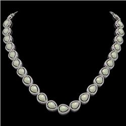 36.48 CTW Opal & Diamond Halo Necklace 10K White Gold - REF-685W6F - 41201