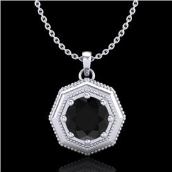 0.75 CTW Fancy Black Diamond Solitaire Art Deco Stud Necklace 18K White Gold - REF-44H5A - 37940