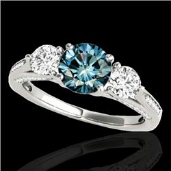 1.75 CTW Si Certified Fancy Blue Diamond 3 Stone Ring 10K White Gold - REF-209T3M - 35354