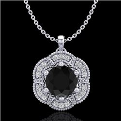 1.01 CTW Fancy Black Diamond Solitaire Art Deco Stud Necklace 18K White Gold - REF-74W2F - 37968