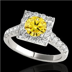 2 CTW Certified Si/I Fancy Intense Yellow Diamond Solitaire Halo Ring 10K White Gold - REF-210X9T - 