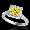 Image 1 : 2 CTW Certified Si/I Fancy Intense Yellow Diamond Solitaire Halo Ring 10K White Gold - REF-210X9T - 