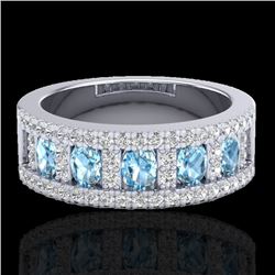 2 CTW Topaz & Micro Pave VS/SI Diamond Designer Inspired Band Ring 10K White Gold - REF-60K4W - 2081