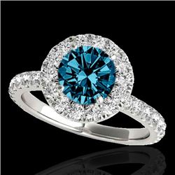 2 CTW Si Certified Fancy Blue Diamond Solitaire Halo Ring 10K White Gold - REF-227H3A - 33450