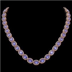 48.65 CTW Tanzanite & Diamond Halo Necklace 10K Rose Gold - REF-797F3N - 40563