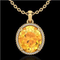 10 CTW Citrine & Micro Pave VS/SI Diamond Halo Necklace 18K Yellow Gold - REF-75T5M - 20608