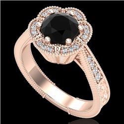 1.33 CTW Fancy Black Diamond Solitaire Engagement Art Deco Ring 18K Rose Gold - REF-89Y3K - 37955