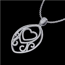1.75 CTW Micro Pave VS/SI Diamond Designer Heart Necklace 18K White Gold - REF-186K4W - 22588