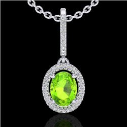 2 CTW Peridot & Micro Pave VS/SI Diamond Necklace Solitaire Halo 18K White Gold - REF-61T8M - 20665