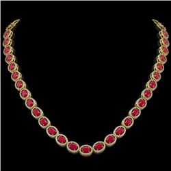 34.11 CTW Ruby & Diamond Halo Necklace 10K Yellow Gold - REF-562T9M - 40405