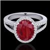 Image 1 : 3 CTW Ruby & Micro Pave VS/SI Diamond Halo Solitaire Ring 18K White Gold - REF-78F2N - 20947