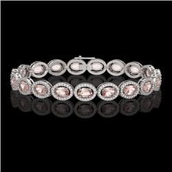 14.25 CTW Morganite & Diamond Halo Bracelet 10K White Gold - REF-294T2M - 40463