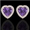 Image 1 : 2 CTW Amethyst & Micro Pave VS/SI Diamond Earrings Heart Halo 14K Rose Gold - REF-42W8F - 21198