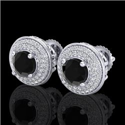2.35 CTW Fancy Black Diamond Solitaire Art Deco Stud Earrings 18K White Gold - REF-154X5T - 38129