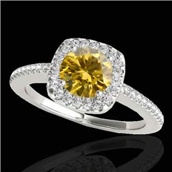 1.25 CTW Certified Si/I Fancy Intense Yellow Diamond Solitaire Halo Ring 10K White Gold - REF-161N8Y