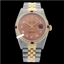 Rolex Men's Two Tone 14K Gold/SS, QuickSet, Diam Dial & Diam/Ruby Bezel - REF-557N7A