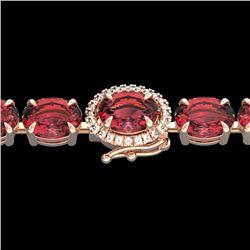 27 CTW Pink Tourmaline & VS/SI Diamond Tennis Micro Halo Bracelet 14K Rose Gold - REF-292F5N - 23436
