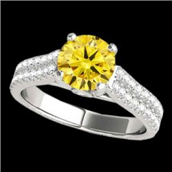 1.61 CTW Certified Si/I Fancy Intense Yellow Diamond Pave Ring 10K White Gold - REF-180F2N - 35463