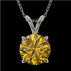 1.50 CTW Certified Intense Yellow SI Diamond Solitaire Necklace 10K White Gold - REF-285X2T - 33228