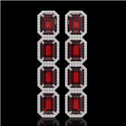 17.8 CTW Garnet & Diamond Halo Earrings 10K White Gold - REF-174T2M - 41615