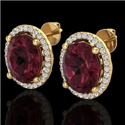 5 CTW Garnet & Micro Pave VS/SI Diamond Earrings Halo 18K Yellow Gold - REF-72M8H - 21057