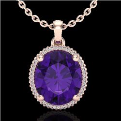 10 CTW Amethyst & Micro Pave VS/SI Diamond Halo Necklace 14K Rose Gold - REF-66N2Y - 20600
