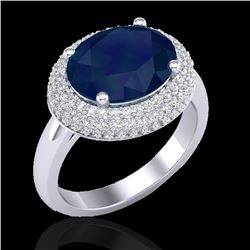 4.50 CTW Sapphire & Micro Pave VS/SI Diamond Ring 18K White Gold - REF-119A6X - 20924