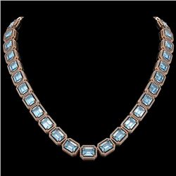 78.34 CTW Sky Topaz & Diamond Halo Necklace 10K Rose Gold - REF-712T5M - 41505