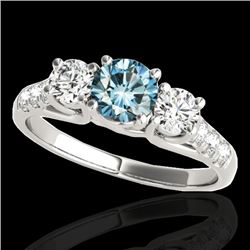 3.25 CTW Si Certified Fancy Blue Diamond 3 Stone Ring 10K White Gold - REF-394H5A - 35453