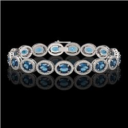 24.32 CTW London Topaz & Diamond Halo Bracelet 10K White Gold - REF-256A8X - 40637