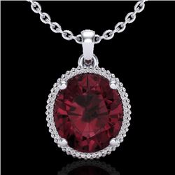 11 CTW Garnet & Micro Pave VS/SI Diamond Halo Necklace 18K White Gold - REF-70Y9K - 20612