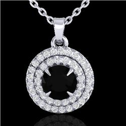 1 CTW Micro Pave VS/SI Diamond Necklace Double Halo 18K White Gold - REF-62A5X - 21537