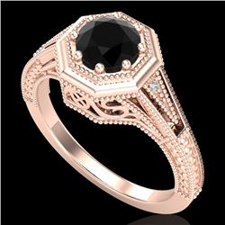 0.84 CTW Fancy Black Diamond Solitaire Engagement Art Deco Ring 18K Rose Gold - REF-89K3W - 37927