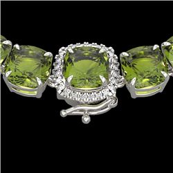 100 CTW Green Tourmaline & VS/SI Diamond Halo Micro Necklace 14K White Gold - REF-800X9T - 23349