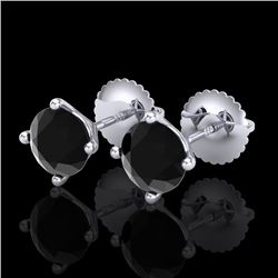 1.5 CTW Fancy Black Diamond Solitaire Art Deco Stud Earrings 18K White Gold - REF-45H3A - 38234