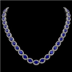 52.15 CTW Sapphire & Diamond Halo Necklace 10K White Gold - REF-655N3Y - 40559