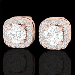 0.75 CTW Micro Pave VS/SI Diamond Earrings Designer Halo 14K Rose Gold - REF-66X2T - 21173