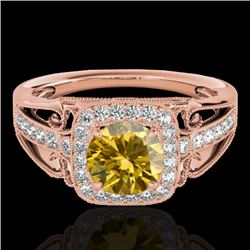 1.3 CTW Certified Si/I Fancy Intense Yellow Diamond Solitaire Halo Ring 10K Rose Gold - REF-236M4H -