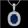 3.15 CTW Sapphire & Micro Pave VS/SI Diamond Halo Necklace 18K White Gold - REF-90T9M - 20419