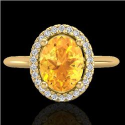 1.75 CTW Citrine & Micro VS/SI Diamond Ring Solitaire Halo 18K Yellow Gold - REF-43A6X - 21008
