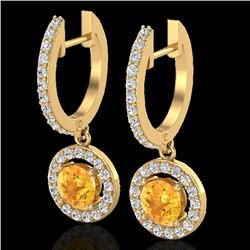 1.75 CTW Citrine & Micro Pave Halo VS/SI Diamond Earrings 18K Yellow Gold - REF-82F8N - 23250