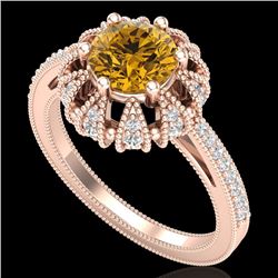 1.65 CTW Intense Fancy Yellow Diamond Engagement Art Deco Ring 18K Rose Gold - REF-230N9Y - 37729