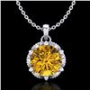 1.36 CTW Intense Fancy Yellow Diamond Art Deco Stud Necklace 18K White Gold - REF-180Y2K - 38106