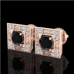 1.63 CTW Fancy Black Diamond Solitaire Art Deco Stud Earrings 18K Rose Gold - REF-114A5X - 38158