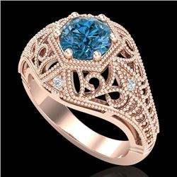 1.07 CTW Fancy Intense Blue Diamond Solitaire Art Deco Ring 18K Rose Gold - REF-218M2H - 37552