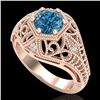 Image 1 : 1.07 CTW Fancy Intense Blue Diamond Solitaire Art Deco Ring 18K Rose Gold - REF-218M2H - 37552