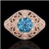 Image 2 : 1.07 CTW Fancy Intense Blue Diamond Solitaire Art Deco Ring 18K Rose Gold - REF-218M2H - 37552